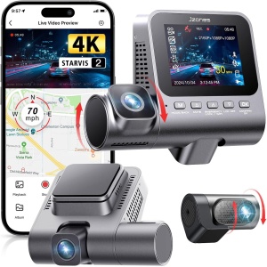 3 Channel Dash Cam 4K+1080P+1080P Car Camera - Dash Cams for Cars with Starvis 2 Sensor, 5GHz WiFi GPS, Super Night Vision, 24H Parking Mode, Free 64GB Card, Support 512GB